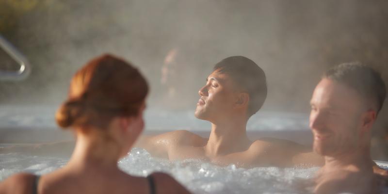 Spa guests in heated pool