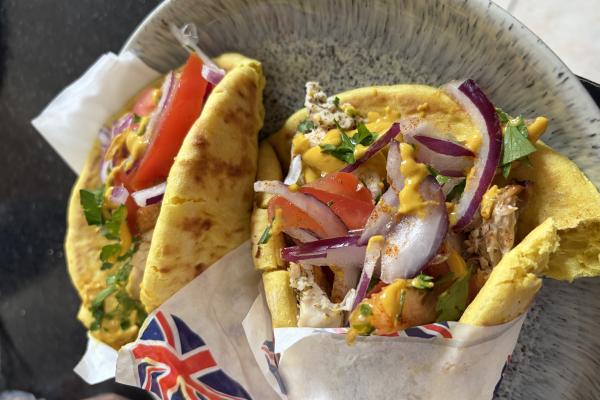 A plate of served gyros.